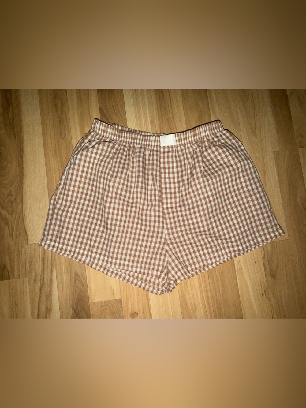 Amazon Women's Brown Gingham Elastic Waist Shorts